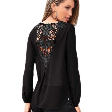 Buy Summer Tops Black Lace Ladies Patchwork Tee Shirts