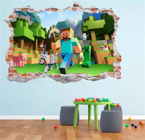 Minecraft 3d Smashed Wall Decal Broken Wall Sticker Wall Art Niños