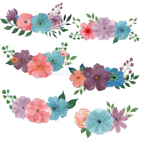 Watercolor Bouquets Set Of Watercolor Illustrations On White