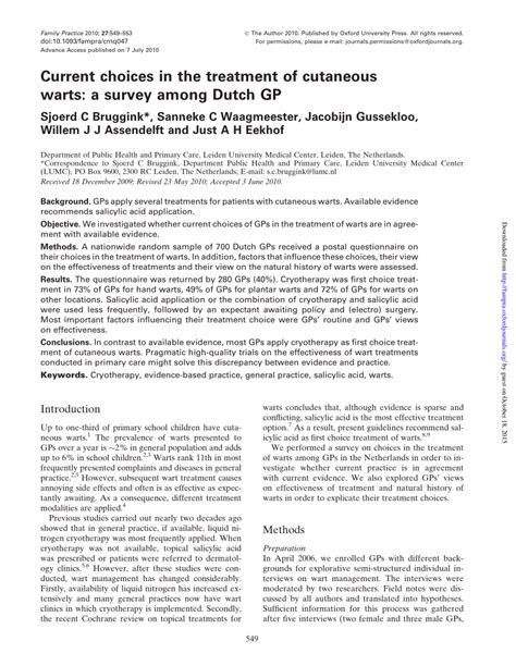 PDF Current Choices In The Treatment Of Cutaneous Warts A Survey