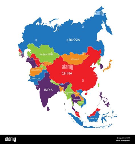 Ilustración Vectorial Asia Mapa De Esquema Con Los Nombres De Los