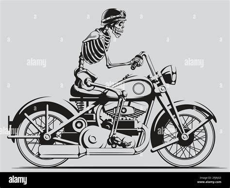 Silhouette Vintage Skeleton Biker Riding Motorcycle Retro Chopper Stock