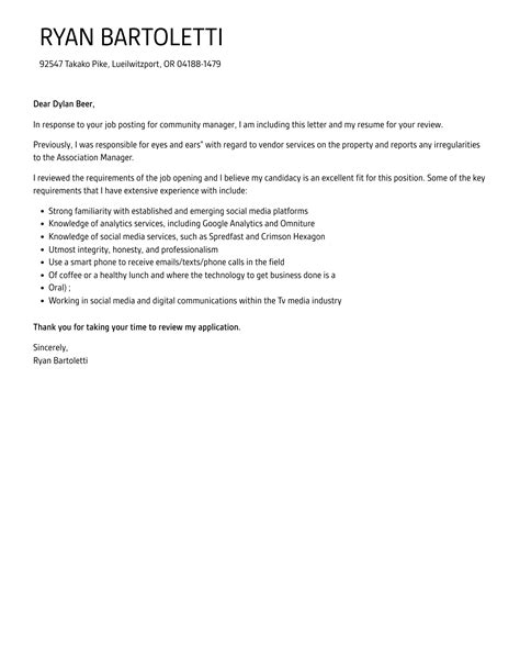 Community Manager Cover Letter Velvet Jobs