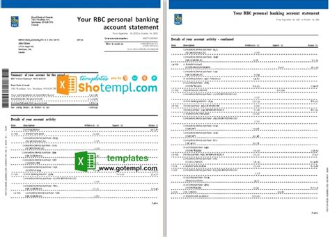 Canada Royal Bank Of Canada Rbc Bank Statement Template In Xls And