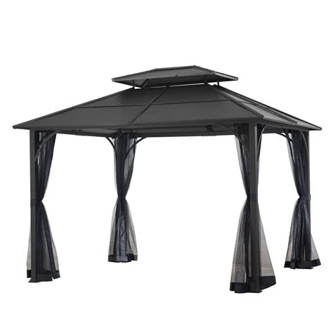 Hampton Bay 10 Ft X 12 Ft Farrington Hard Top Gazebo In Graphite With