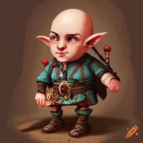 Halfling Bald With A Little Hair Male Bagpipe Player Fiesty