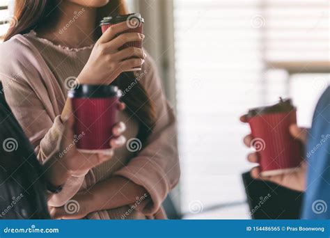People Enjoyed Talking And Drinking Coffee Together Stock Image Image