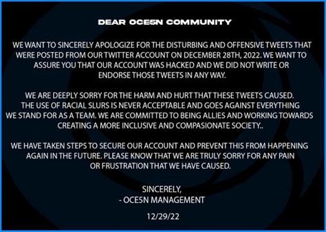 Ocean On Twitter We Sincerely Apologize