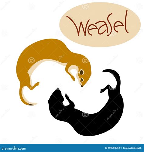 Silhouette Of Weasel Ferret With Cub Weasels Ferret An Animal Of The