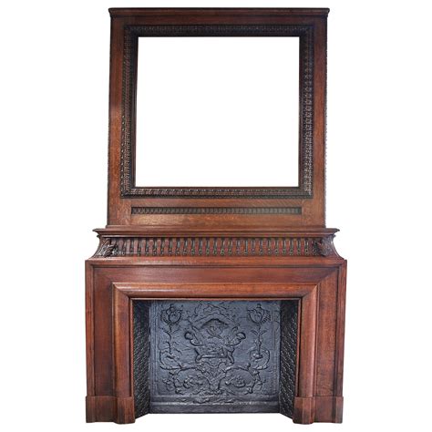 Large Antique Walnut Wood Mantel With Copper Insert 19th C For Sale