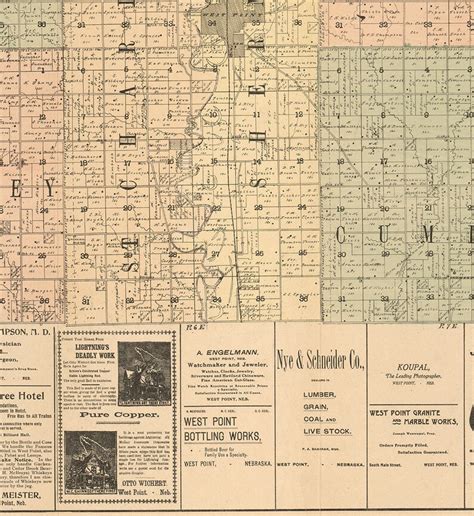 Map Of Cuming County Nebraska 1900 Vintage Home Deco Style Etsy