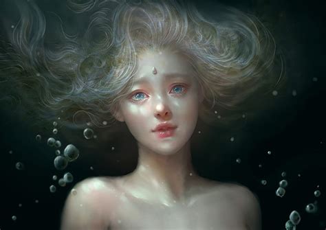 Mermaid Art Lia Cao Water Fantasy Luminos Girl Bubbles Hd Wallpaper Peakpx