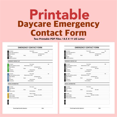 Daycare Emergency Contact List Emergency Contact Form Printable Pdf