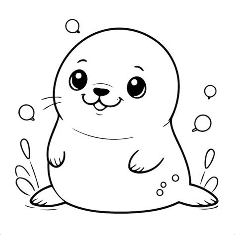 Premium Vector Cute Seal Kawaii Vector Coloring Page For Kids