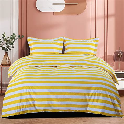 Ntbay Yellow And White Striped 3 Pieces Microfiber Queen Duvet Cover S