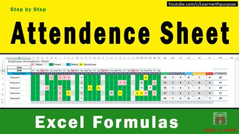 Excel Formulas Used In Attendance Sheet Step By Step Urdu Hindi