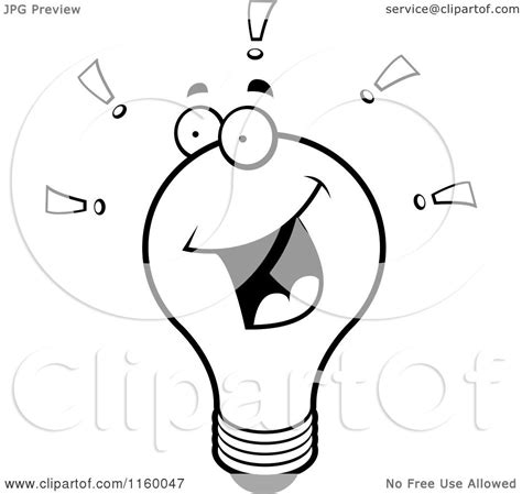 Cartoon Clipart Of A Black And White Bright Lightbulb With