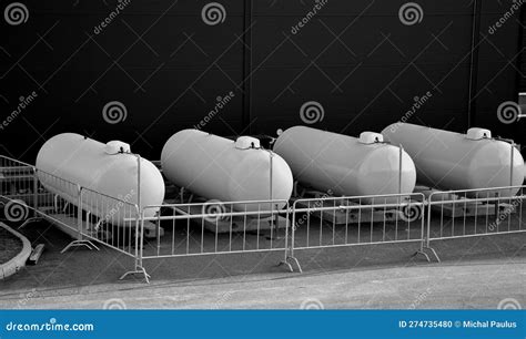 A Series Of Reservoirs Cylinder Shaped Tanks Is A Safe Storage Of Lpg