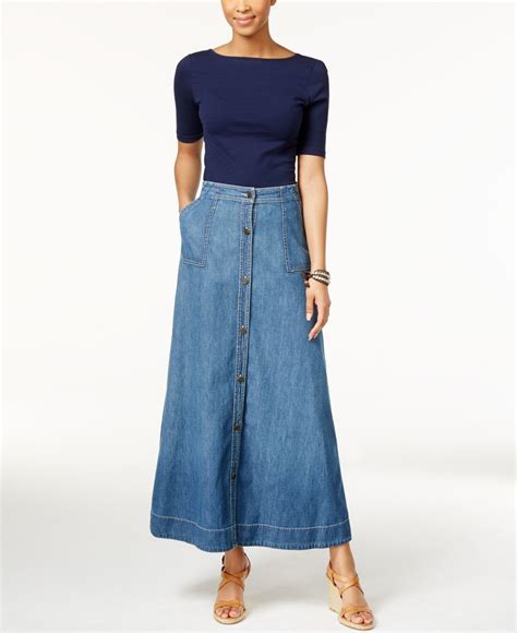 Lyst American Living Button Front Denim Maxi Skirt In Blue