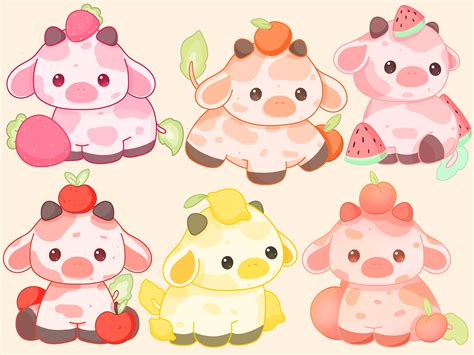Cute Kawaii Printable Fruit Cows Clipart Commercial Use Png Etsy