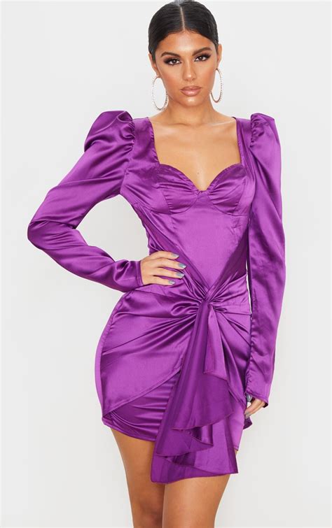 Purple Satin Bodycon Dress Prettylittlething Il