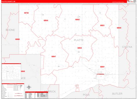 Platte County NE Zip Code Wall Map Red Line Style By MarketMAPS