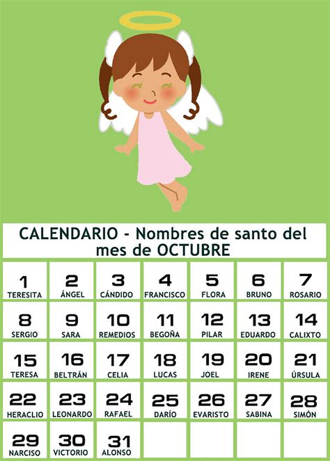 Calendario De Los Nombres De Santos De Octubre