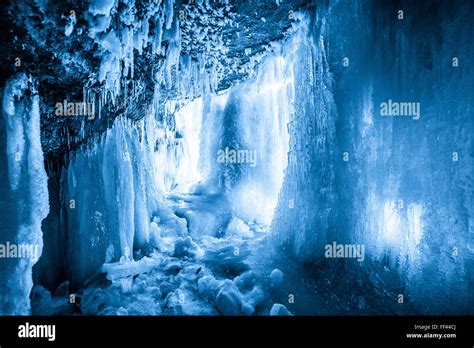 Ice Cave In Frozen Waterfall Jagala Estonia Stock Photo Alamy