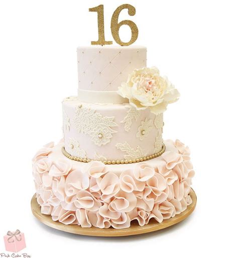 Sweet 16 Ruffle Cake Sweet 16 Cakes Pink Velvet Cakes Gold Dots