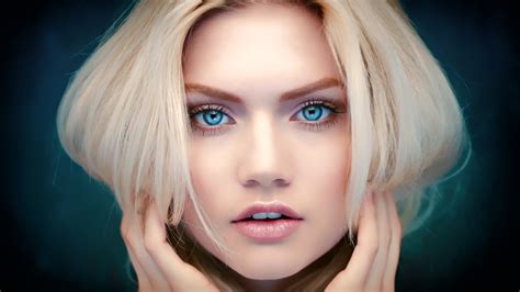 Masaüstü Yüz Kadınlar Model portre sarışın Mavi gözlü Fotoğraf