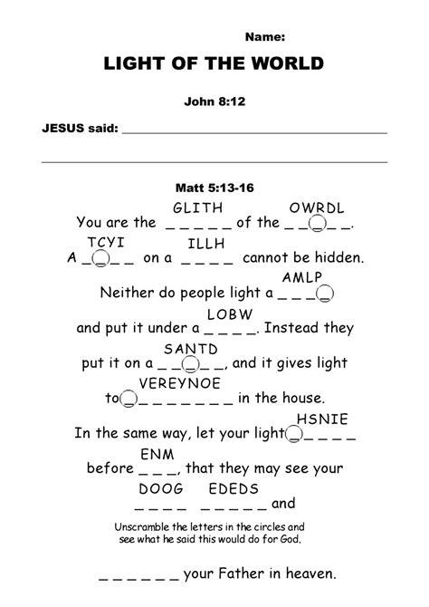 13 Best Images Of Light Of The World Worksheets Printable Bible