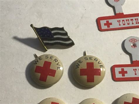 Vintage Wwii American Red Cross We Serve Pinback Button Pin Lot 1940s