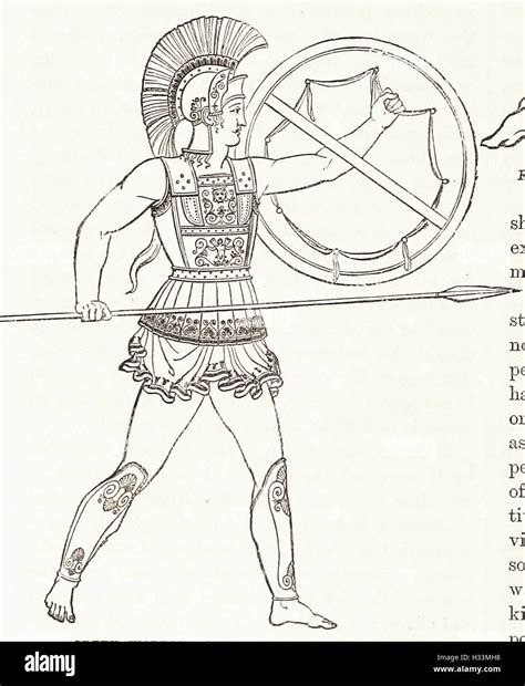 Greek Warrior Armed With Spear And Shield From Cassells Illustrated