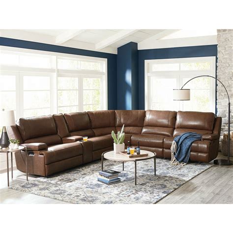 Bassett Club Level Parsons Motion Sectional In Umber Leather Chapin