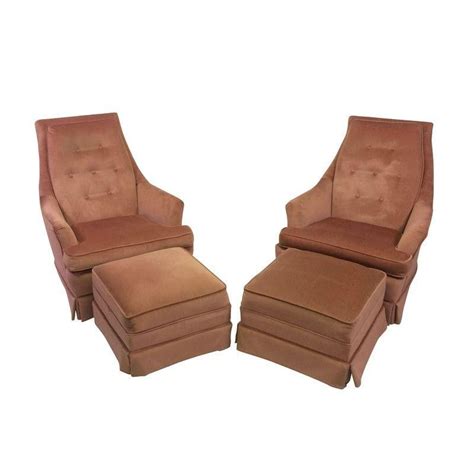 Tufted Pink Velvet Chairs and Ottomans - A Pair | Pink velvet chair