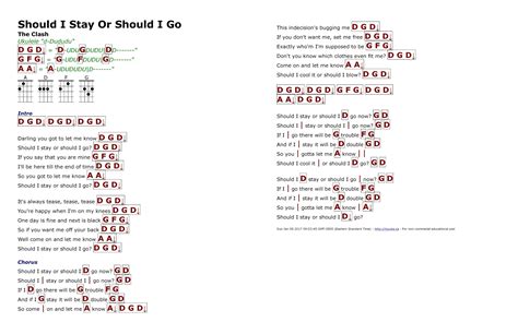 The Clash Should I Stay Or Should I Go Chords Music Chord List