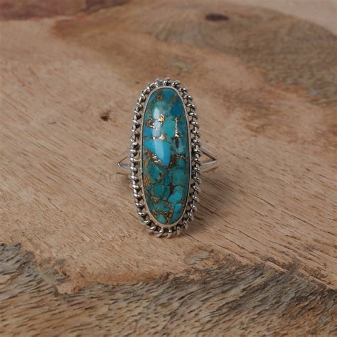 Blue Copper Ring Copper Turquoise Ring Long Oval Ringunique Etsy Uk