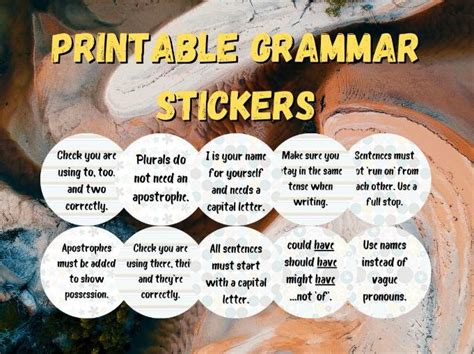 Printable Grammar Feedback Stickers Marking Literacy Pastel