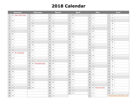 Free Download Printable Calendar 2018 Month In A Column Half A Year