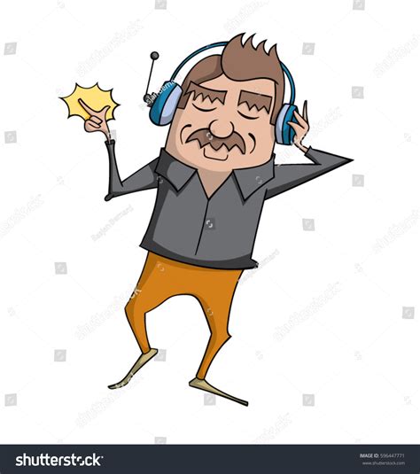 Cartoon Man Listening Music Headphones Snapping Vector De Stock Libre