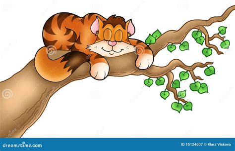 Sleeping Cat On Tree Branch Stock Illustration Illustration Of Feline