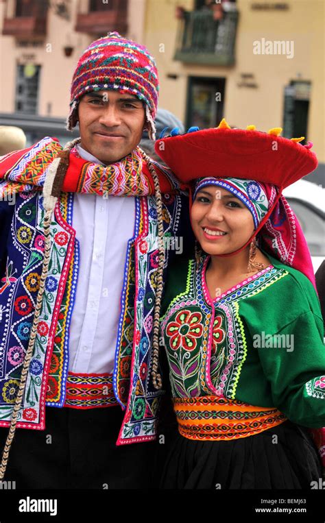 South America Peru Cusco Quechua People In Front Of An