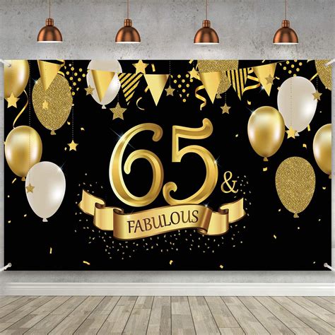 65th Birthday Black Gold Party Decoration Large Fabric Black Gold Sign