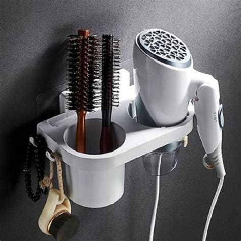 wall mounted hair dryer holder adhesive hanging hair dryer rack bathroom punch free hair dryer