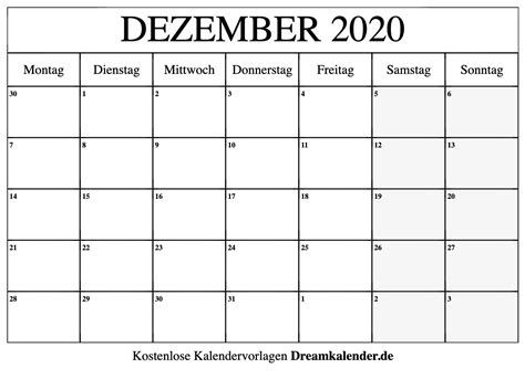 Kalender Dezember 2020