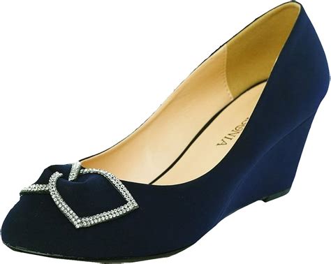 Lasonia Wedge Heels Dress Formal Bow Shoes Navy Blue M7754