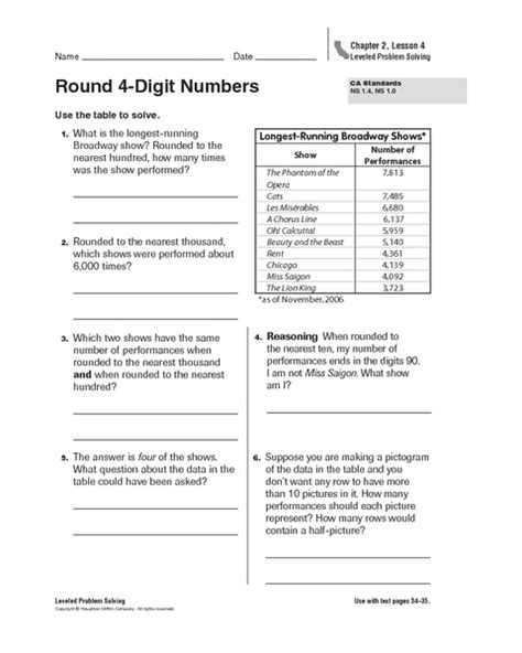Round 4 Digit Numbers Worksheet