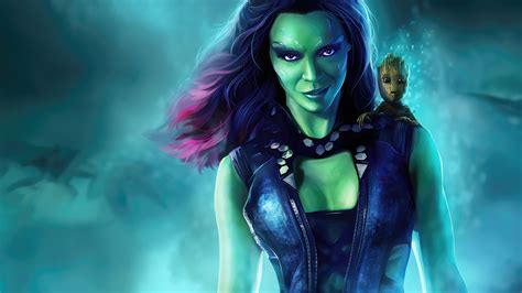 2560x1440 Gamora With Baby Groot Guardians Of The Galaxy 1440p