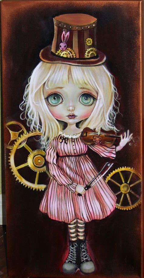 Original Acrylic Painting Big Eye Girl Steampunk Gear
