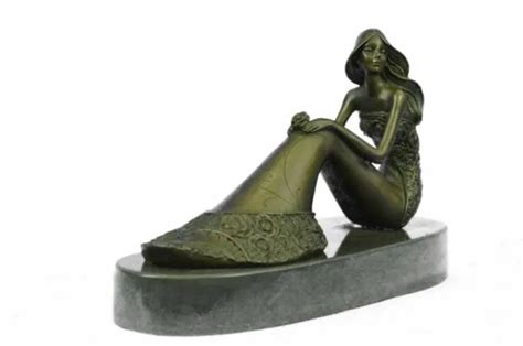 Art Deco Signed Original Mavchi Mermaid Nude Woman Bronze Sculpture